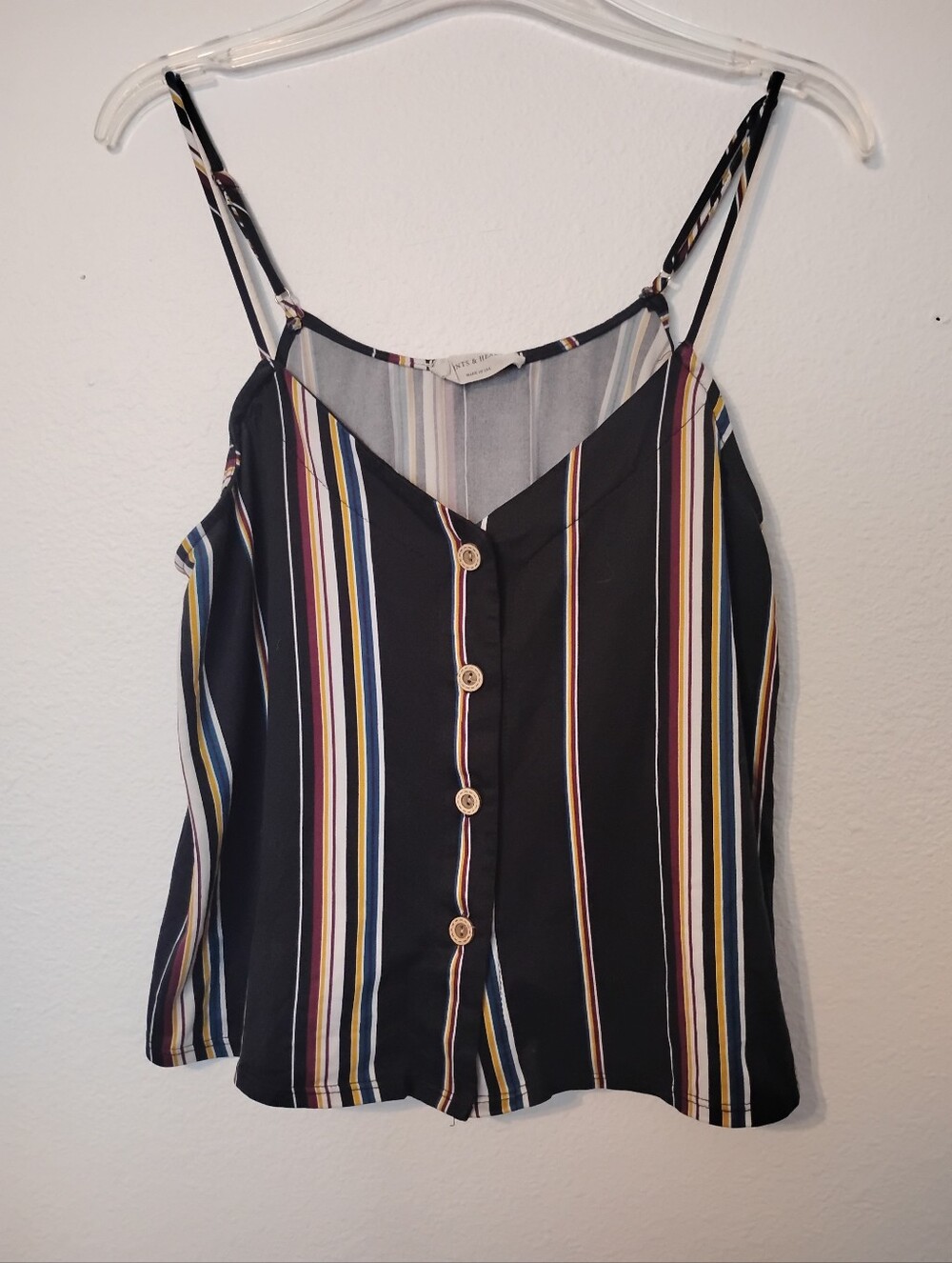 Saints & Hearts Striped Spaghetti Strap Button Up Tank Top